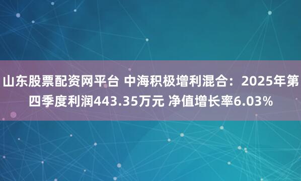 山东股票配资网平台 中海积极增利混合：2025年第四季度利润443.35万元 净值增长率6.03%